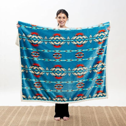 CARSTENS, INC. Ultra Premium Super Soft Plush Sherpa Fleece Oversized Throw Blanket 54" x 68", Turquoise Southwest