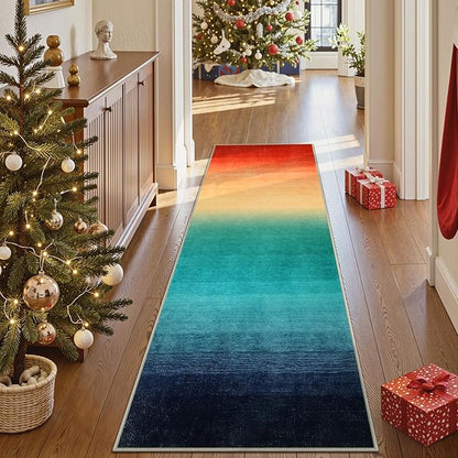 Wonnitar Washable Christmas Runner Rug for Hallway 2x6, Modern Ombre Colorful Kitchen Non-Slip Rug Runner, Contemporary Rainbow Abstract Laundry Carpet Runners for Bathroom Entrance (Colorful, 2'x6')