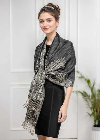 Achillea Big Paisley Pashmina Shawl Wrap for Women – Elegant Scarf for Weddings, Evening Dresses, Festivals & Daily Wear