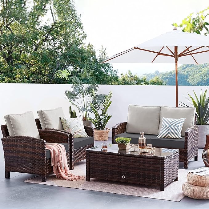 Favoyard Patio Chair Cushions 24 x 24 x 4 Inch Waterproof Outdoor Seat Cushions for Patio Furniture 3-Year Color Fastness Garden Sofa Couch Pads with Handle & Adjustable Straps Set of 2, Dark Grey