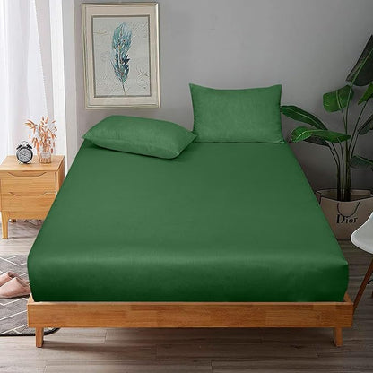 ROYALE LINENS 300 Thread Count 100% Long Staple Combed Cotton Fitted Sheet Full - Super Soft Deep Pocket Bottom Sheet - Fitted Sheets Only - Elastic Sheets (Full, Hunter Green)