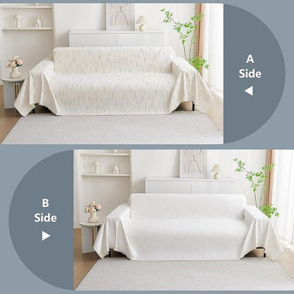 MYSKY HOME Couch Cover for Dogs, Sectional Couch Cover, Beige Lines Sofa Covers for Sectional Sofa L Shape Chenille Couch Protector for Dogs Pets Couch Covers Washable Soft Throw, 71" X118"