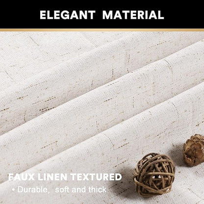 PrinceDeco Primitive Textured Linen 100% Blackout Curtains for Bedroom/Living Room Energy Saving Window Treatment Curtain Drapes, Burlap Fabric with White Thermal Insulated Liner (52 x 96 in, Ivory)