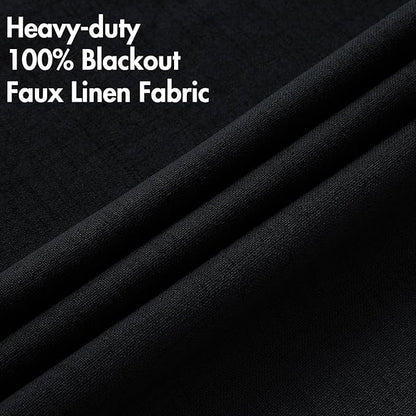MIULEE Linen Texture Curtains for Bedroom Solid 100% Blackout Thermal Insulated Halloween Black Curtains Grommet Room Darkening Drapes for Living Room Nursery 52x54 Inch (2 Panels)