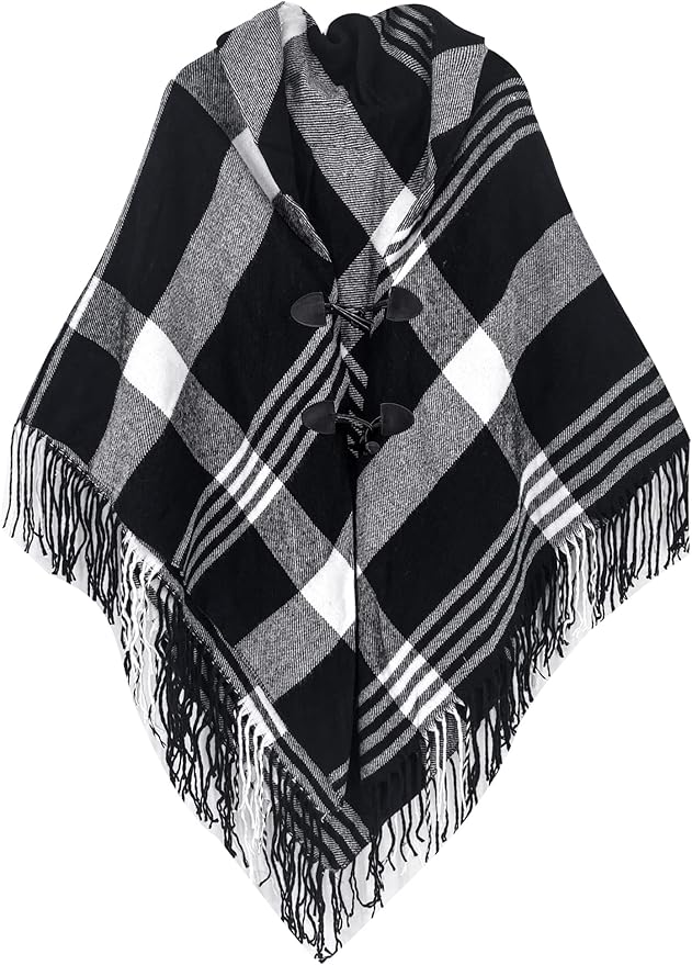 Moss Rose Women's Travel Plaid Shawl Wrap Open Front Poncho Cape for Fall Winter