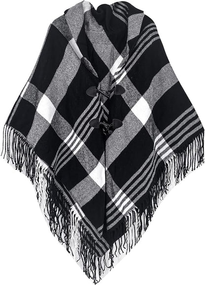 Moss Rose Women's Travel Plaid Shawl Wrap Open Front Poncho Cape for Fall Winter