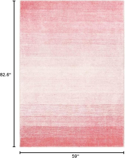 Wonnitar Washable Light Pink Rug, 5x7 Modern Ombre Rugs for Living Room, Non-Slip Abstract Area Rug for Bedroom Girls, Non-Shedding Soft Large Throw Carpet for Bathroom (Pink, 5'x7')