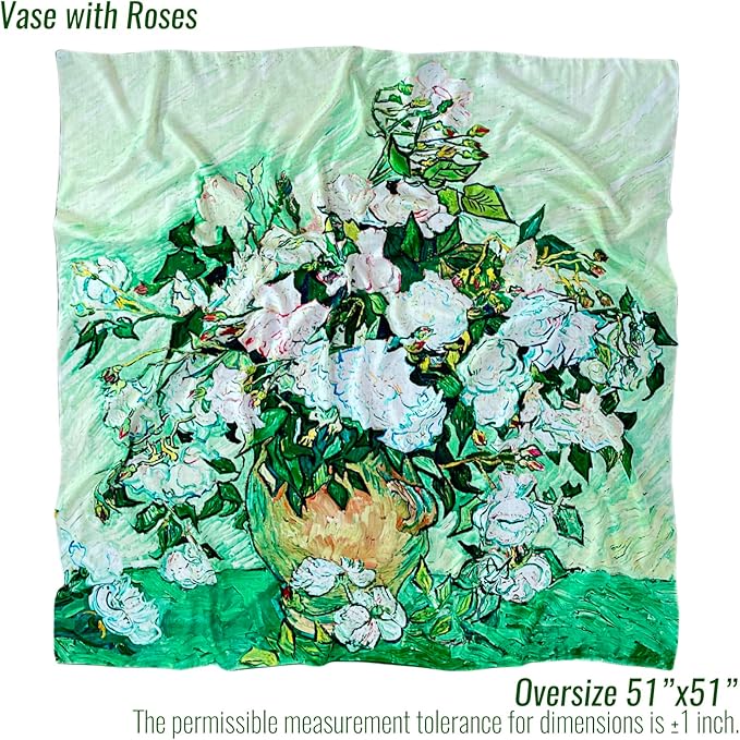 Artist Oil Painting Wraps 51"x51" Cashmere-Soft Art Pashmina Luxury Rolled Hem Women Large Travel Blanket Shawl