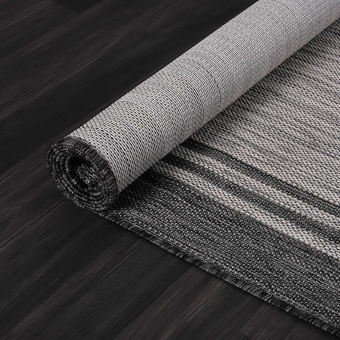 Bordered Outdoor Rug 6x9 Washable Outside Carpet for Indoor Patio Porch Waterproof Easy Cleaning Non Shedding Area Rugs Dark Gray 6 x 9