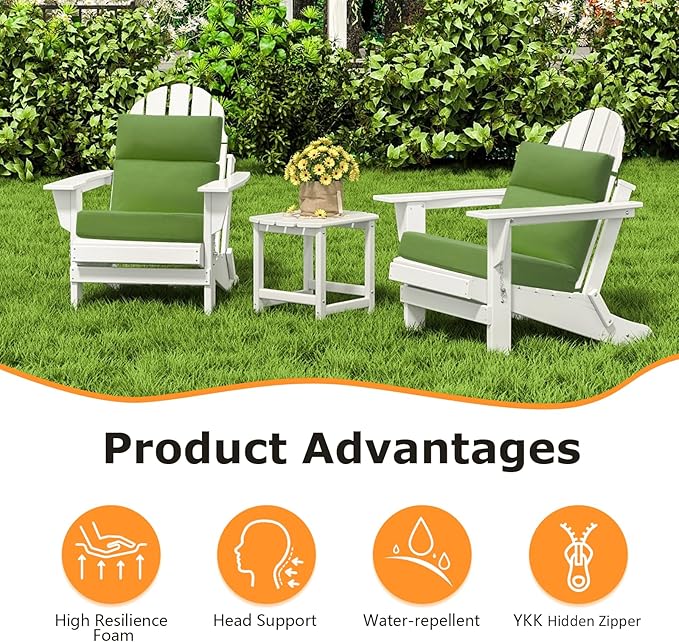 Outdoor High Back Chair Cushion Seat Pads, 44 x 21 Inch Water-Repellent & Fade-Resistant Patio Furniture Cushions with Ties for Adirondack, Rocking Chairs, Lawn Green