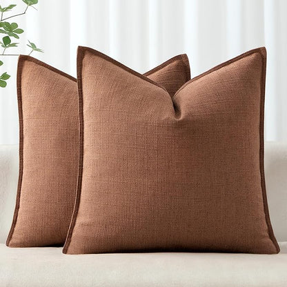 MIULEE Decorative Pillow Covers 20x20, 2 Pack Boho Farmhouse Neutral Throw Pillows for Couch, Terracotta Thick Textured Modern Linen Cushion Cases Sofa Bed Living Room Home Decor, Rust
