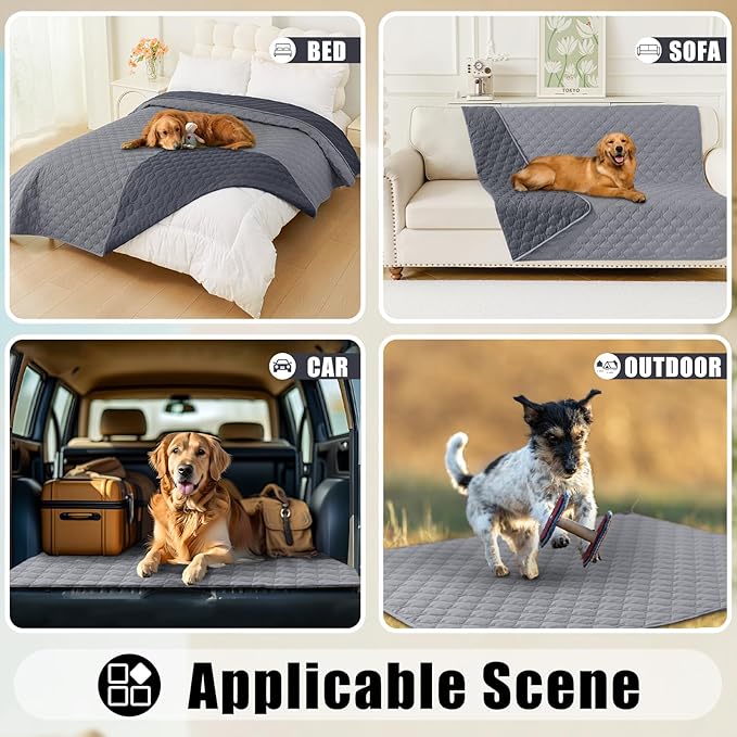 Smiry Waterproof Dog Bed Cover Blanket, Soft Reversible Pet Blanket, Washable Leakproof Cats Dogs Couch Cover for Sofa, Couch, Furniture, Plaid (30x53 Inch, Grey/Dark Grey)