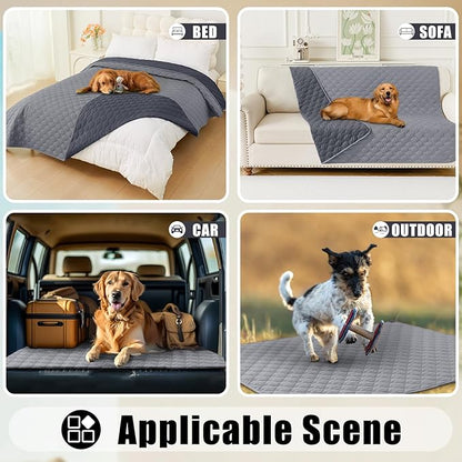 Smiry Waterproof Dog Bed Cover Blanket, Soft Reversible Pet Blanket, Washable Leakproof Cats Dogs Couch Cover for Sofa, Couch, Furniture, Plaid (30x70 Inch, Grey/Dark Grey)