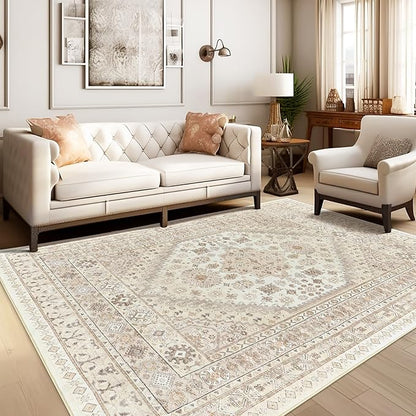 zesthome 8x10 Area Rugs for Living Room,Non-Slip Backing Washable Rugs,Vintage Large Area Rug，Stain Resistant Home Decor Rug