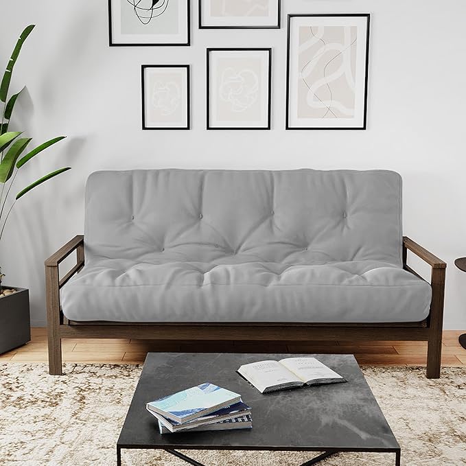 Royal Sleep Products by The Futon Factory 6 inch Foam Futon Mattress - Solid Grey Cover - Full Size - CertiPUR Certified Foams - Made in USA - Replacement Mattress - (Frame not Included)