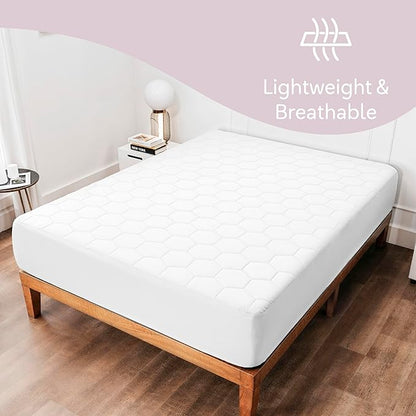 Hearth & Harbor 2 Pack Full Size Quilted Fitted Mattress Pad Cover, 100% Waterproof Mattress Protectors, Deep Pocket Fitted Mattress Cover 8" - 21" (54" x 75", White)
