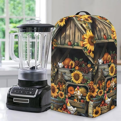 Sunflowers Wooden Shelves Blender Cover for Kitchen Chickens Small Appliance Dustproof Cover Washable Foldable Coffee Appliance Covers with Durable Handle