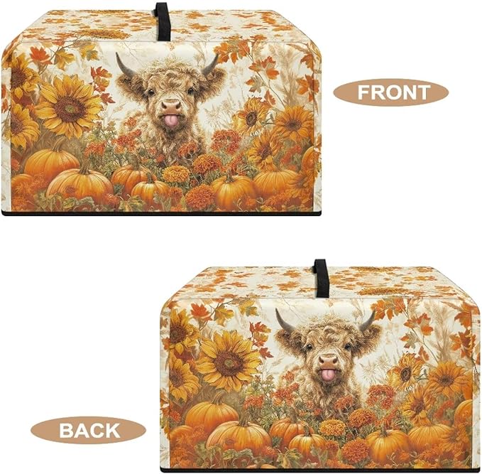 Microwave Ovens Dust Cover, Thanksgiving Highland Cattle Heat-Resistant Waterproof Polyester Oven Protection Case for Microwave Oven Smart Oven Toaster Stainless Steel Oven