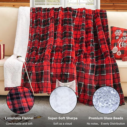 Red Heated Weighted Blanket for Adults Queen Size 15Lbs 60"x80", 2-in-1 Electric Heating Pad Lap Heavy Blanket for 140-160 lbs for Couch, 10 Level 1-8H Auto Off, Christmas Birthday Gifts for Women Mom