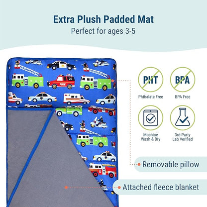 Wildkin 43-inch Kids Nap Mat – Soft Microfiber Toddler Sleeping Mat with Pillow
