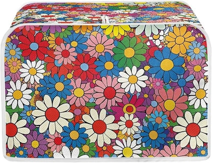 Daisy Flowers Printed Toaster Cover 2 Slice Wide Slot, Washable Kitchen Appliance Small Oven Bakeware Protector, Bread Maker Cover Dust and Fingerprint Protection