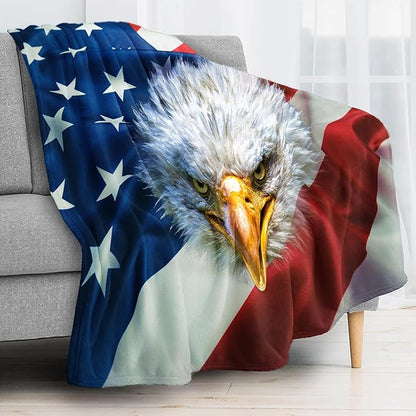 American Flag Throw Blanket for Couch, Super Soft Fuzzy Throws Warm Comfortable Plush Fleece Blanket, Fashion Decorative Flannel Fleece Blanket for All Season(50 x 60 in, American Flag & Eagle)