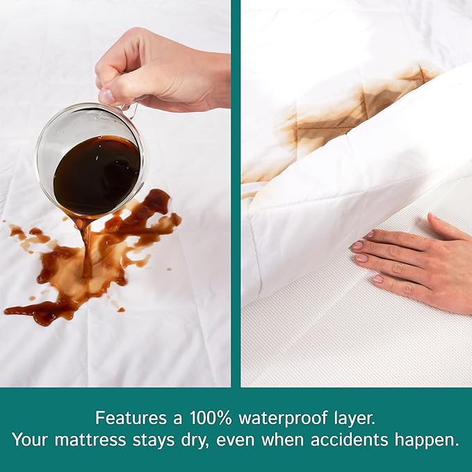 RV Short Queen Quilted Mattress Pad - Waterproof Mattress Protector, Premium Quality Hypoallergenic Fitted Mattress Cover