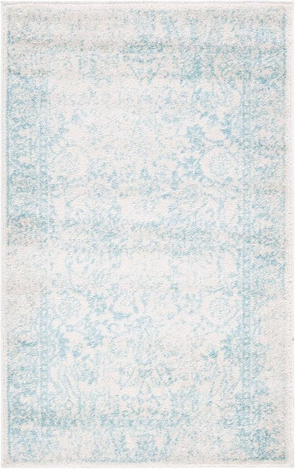 SAFAVIEH Area Rug 3x5 - Adirondack Collection - Ivory & Light Blue, Distressed Vintage Floral Design, Non-Shedding & Easy to Clean, Ideal for Living Room, Bedroom, Dining Space (ADR109L)