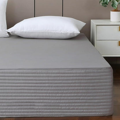 Queen Bed Skirt-Box Spring Cover with 14 Inch Tailored Drop,Wrinkle and Fade Resistant Hotel Wrap Around Bed Skirts,Bed Frame Cover (Horizontal Stripe Gray, Queen)