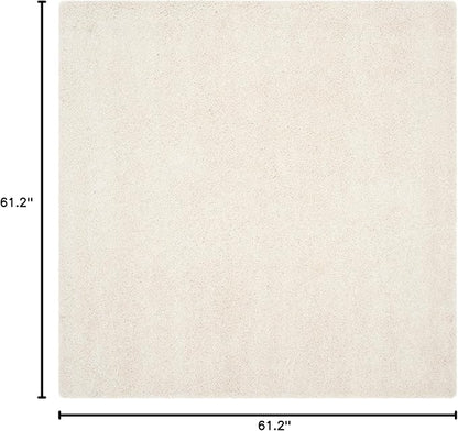 SAFAVIEH Milan Shag Collection Area Rug - 5'1" Square, Ivory, Solid Design, Non-Shedding & Easy Care, 2-inch Thick Ideal for High Traffic Areas in Living Room, Bedroom (SG180-1212)