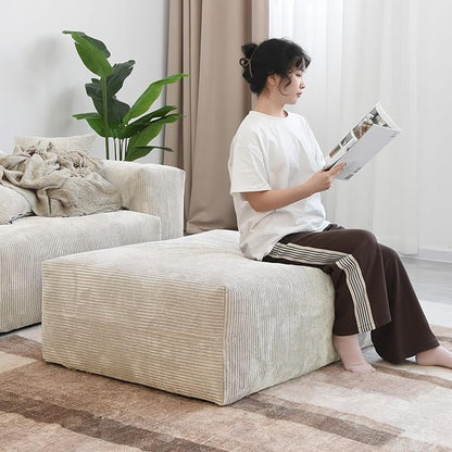 JACH Corduroy Modular Sectional Couch, Oversized Sectional Sofa with Chaise Ottoman, Cushion Covers Removable, Modern Deep 2-Seat Couches for Living Room, Office (Beige)