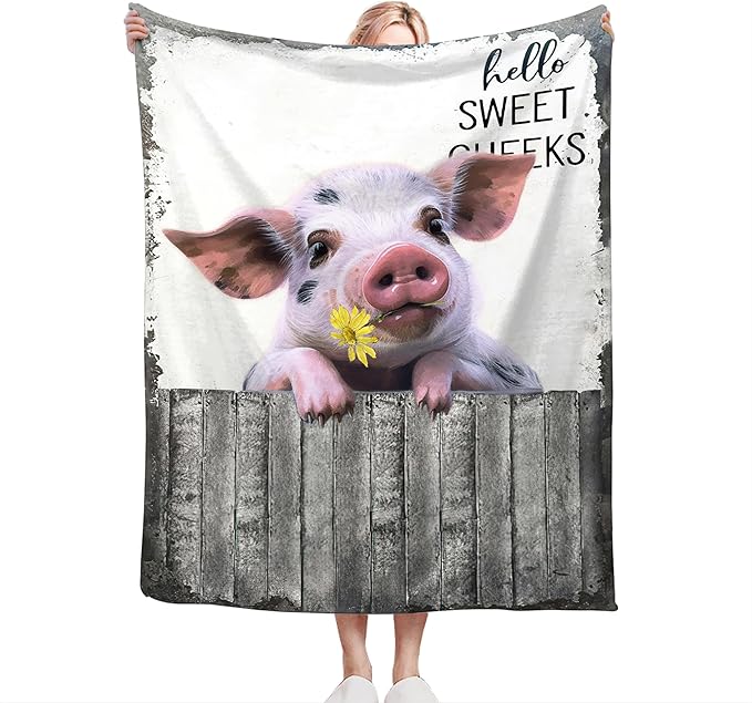Funny Pig Farm Throw Blanket - Soft, Warm, Cozy Fleece for Couch, Sofa, Bed - 80"x60"