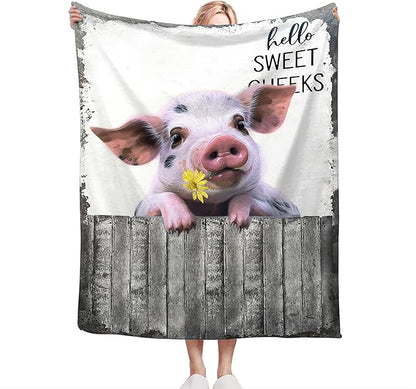 Funny Pig Farm Throw Blanket - Soft, Warm, Cozy Fleece for Couch, Sofa, Bed - 80"x60"