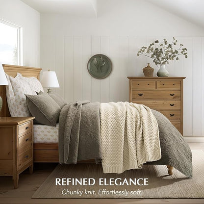 EVERGRACEHOME Chunky Chenille Knit Throw Blanket for Couch, Soft Luxurious Moss Stitch Blankets for Bed, Cozy Decorative Farmhouse Knitted Throws for Sofa, Beige, 60" x 80"