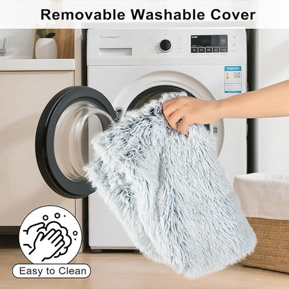 Fluffy Orthopedic Dog Beds for Puppy/Cats with Washable Removable Cover Dog Crate Bed Egg Crate Foam Support Plush Pet Pad Mat with Anti-Slip Bottom(Grey,24 * 16)