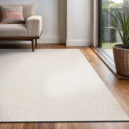 Easy Jute Rug 5x7 Indoor Outdoor Natural Rugs Solid Fiber Rug Woven Area Rug Boho Easy Clean Inside Carpet for Living Room Bedroom Dining Room Hallway or Outdoor Patio Porch (5 X 7 Bone)