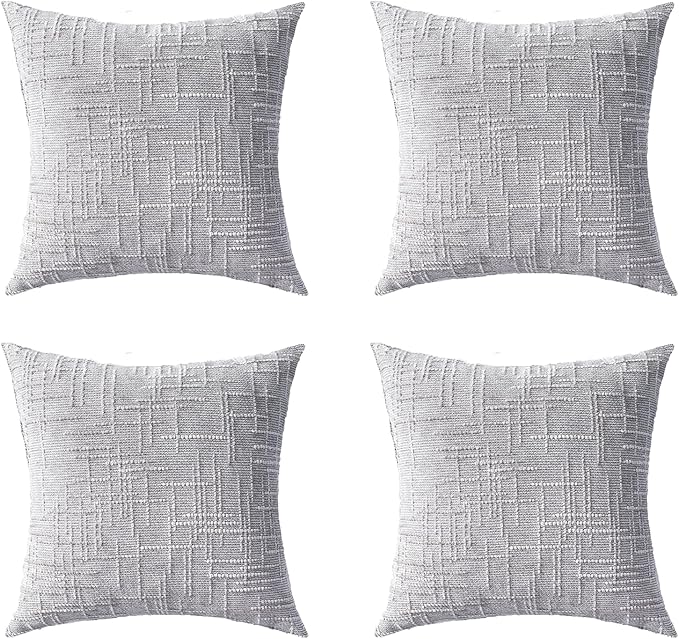 Decorative Throw Pillow Covers 20x20 Inch Set of 4, Soft Solid Farmhouse Chenille Couch Pillows, Spring Pillow Covers for Couch Sofa Bed Living Room Home Decor Pillowcase, Light Gray