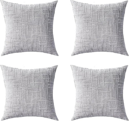 Decorative Throw Pillow Covers 20x20 Inch Set of 4, Soft Solid Farmhouse Chenille Couch Pillows, Spring Pillow Covers for Couch Sofa Bed Living Room Home Decor Pillowcase, Light Gray