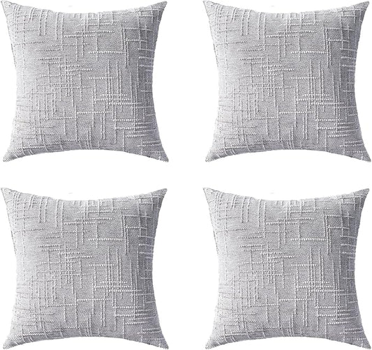 Decorative Throw Pillow Covers 20x20 Inch Set of 4, Soft Solid Farmhouse Chenille Couch Pillows, Spring Pillow Covers for Couch Sofa Bed Living Room Home Decor Pillowcase, Light Gray