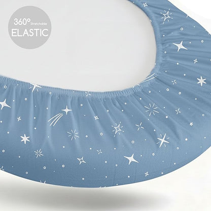 Baby Bassinet Sheets 3 Pack, Fitted Cradle Sheets for Boys & Girls, Ultra Soft Breathable 32" x 16", Universal Fit for Rectangle Round Oval Hourglass Mattress (Blue Gray Planet)