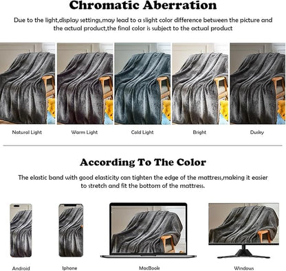 NEWCOSPLAY Super Soft Queen Blanket Dark Grey Premium Silky Flannel Fleece Leaves Pattern Lightweight Bed Blanket All Season Use (Dark Grey, Queen(90"x90"))