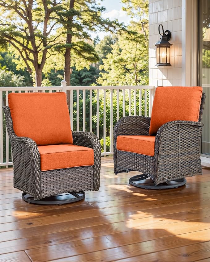 Luxury 22x24/22x25 6-Inch Outdoor Cushions - Water Resistant 1 Set Zippered Patio Chair Back&Seat Cushion for Wicker Dining Rocking Swivel Chairs Loveseat Couch Sectional Sofa - Orange