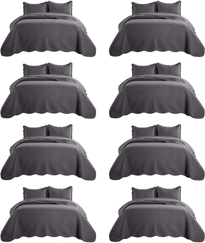 IR Imperial Rooms 8 Pack California King Quilt Bedding Set (118"x106") - Bulk Wholesale for Hotels, Guest Bedroom & Airbnbs - Lightweight Microfiber Reversible Embossed Quilts Bedspread (Charcoal)