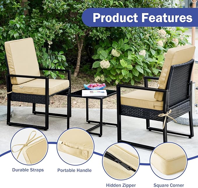 Outdoor Chair Cushions, Waterproof Patio Chair Cushions 19x19x3 Inch, Outdoor Cushions with Removable Cover for Sofa, Fade Resistant Patio Cushions for Outdoor Furniture, Beige