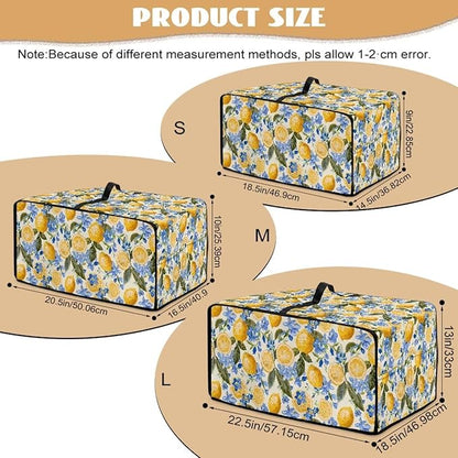 Waterproof Dust-Proof Microwave Oven Grill Cover Protector Lemon Floral Leaf Print Polyester-Linen Fabric Dust Cover with Storage Bags Case Protections for Microwave Oven, M