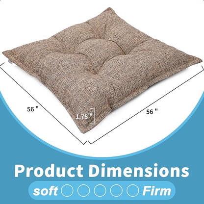 SINSOSSO Large Floor Pillows 22", Thickened Bite-Size Memory Foam Square Non-Slip Cushions for Office Back Support/Yoga/Chair Seat, Fashionable Color-Blocked Fabric & Washable, Light Brown, 2 PCS