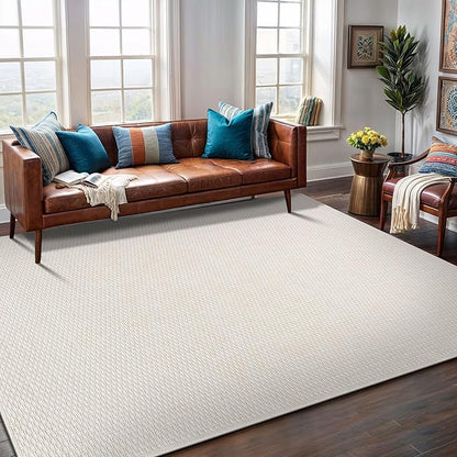 Easy Jute Rug 9x12 Indoor Outdoor Natural Rugs Solid Fiber Rug Woven Area Rug Boho Easy Clean Inside Carpet for Living Room Bedroom Dining Room Hallway or Outdoor Patio Porch (9 X 12 Bone)