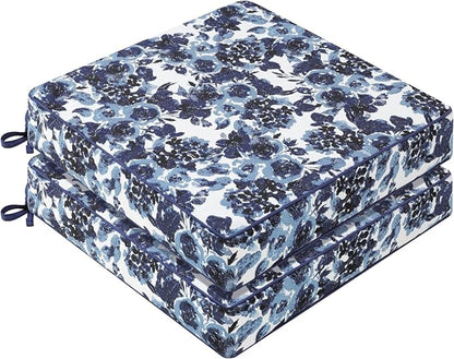 Favoyard Outdoor Chair Cushion 19 x 19 x 3 In Waterproof Pattern Fade Resistant Cushions for Patio Furniture with Removable Cover Attach Straps 28D Foam Insert Cushions Pads for Seat Sofa Couch 2 Pack