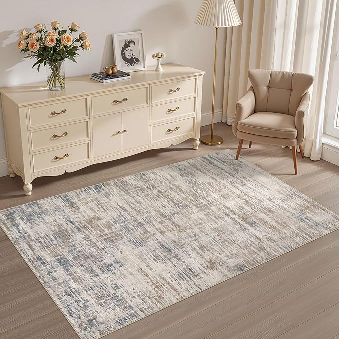 Area Rug for Living Room: 3x5 Washable Neutral Abstract Modern Soft Rugs Non Slip Indoor Floor Stain Resistant Carpet for Bedroom Dining Room Office Nursery - Brown