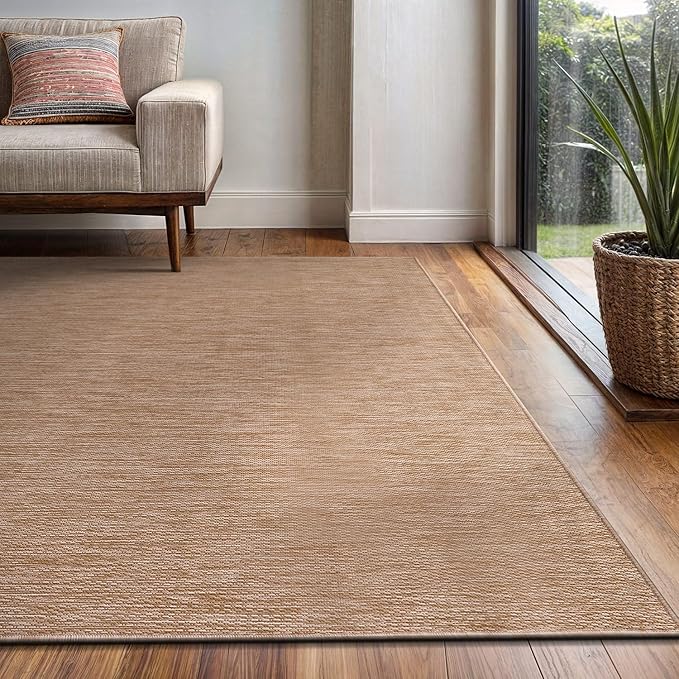 Washable Indoor Outdoor Rug 5x7 Weather Resistant Area Rugs Modern Solid Jute Rug for Porch Deck Balcony Backyard Patio Outside Carpet (5 X 7 Jute Beige)